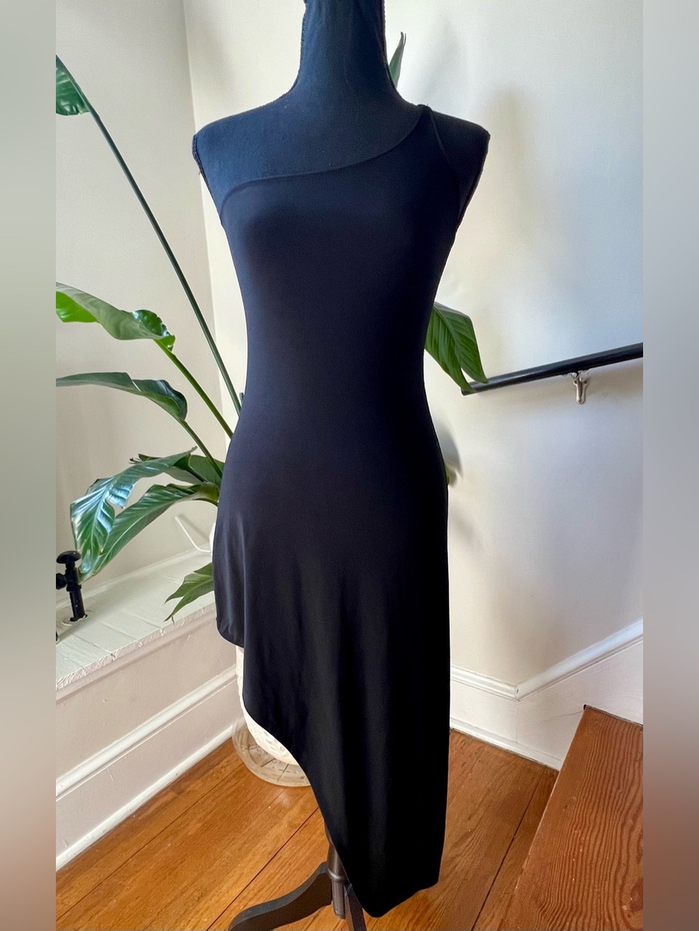 Black Asymmetric Norma Kamali One-Shoulder Dress
